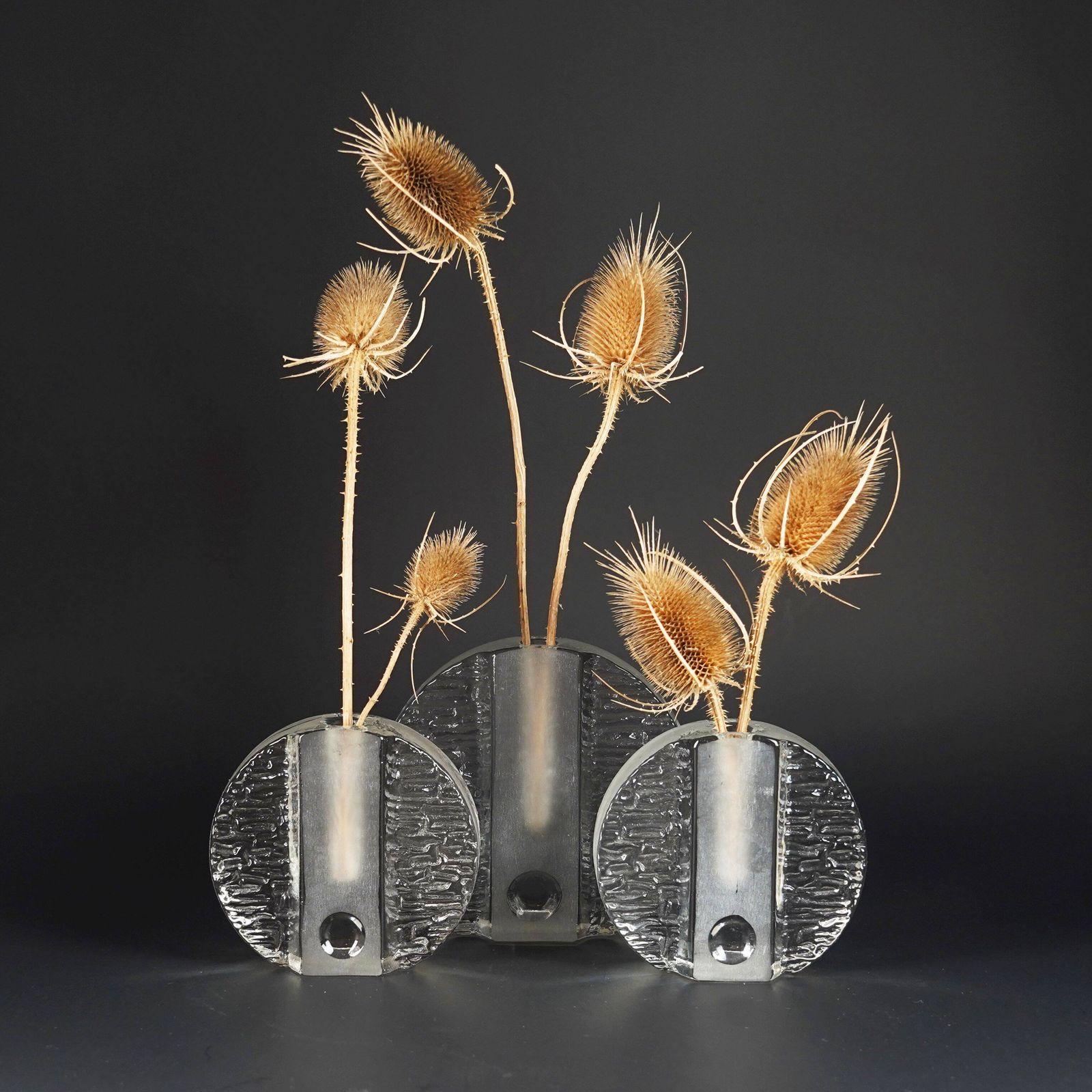 Set Of 3 Round Block Walther Glass Soliflore Vases From The 1960s And 70s, Op Art Style photo furniture