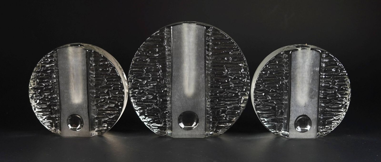 photo furniture Set Of 3 Round Block Walther Glass Soliflore Vases From The 1960s And 70s, Op Art Style