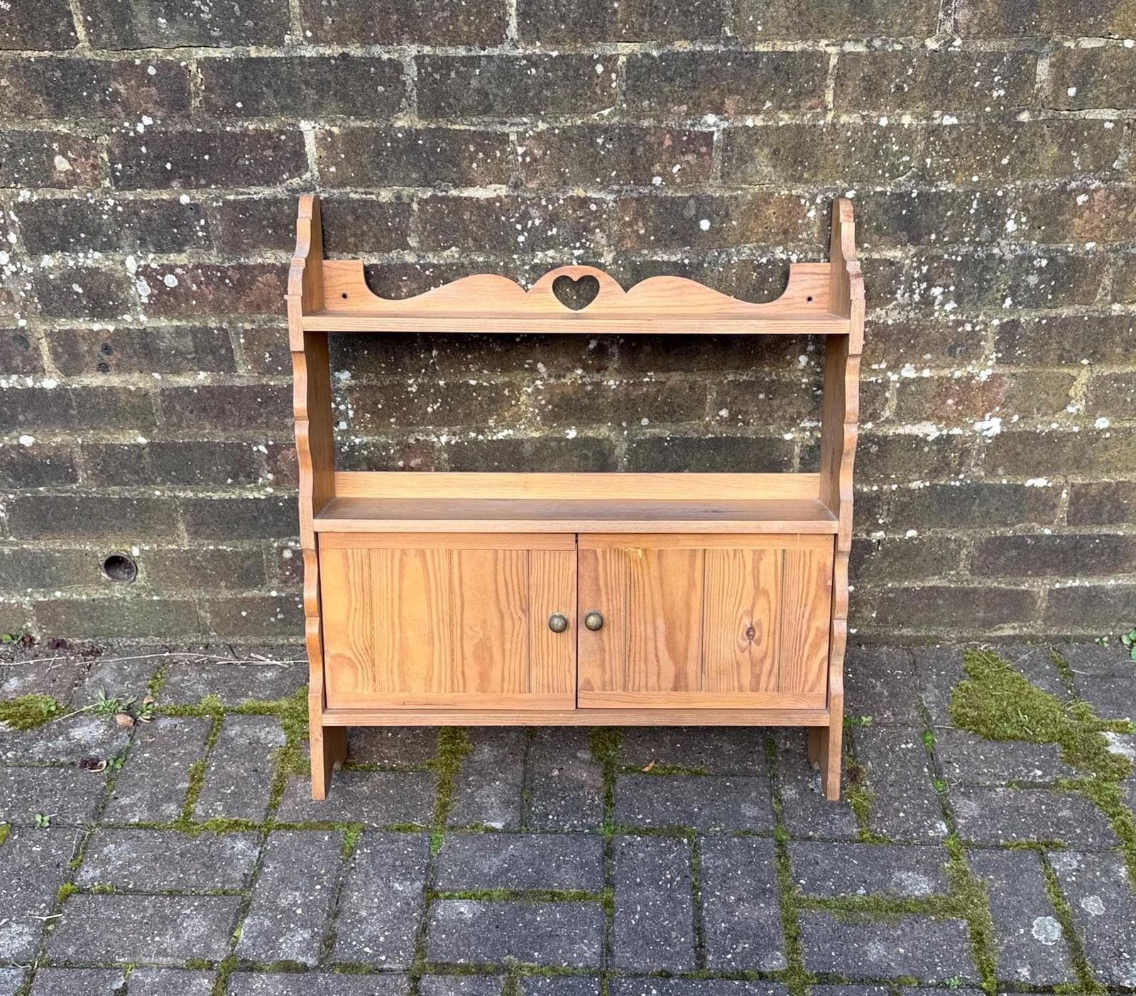 Handmade Rustic Original Pine Wall Shelf And Cupboard – Late 20th Century Country Style (Circa 1970s–1980s), Made In England