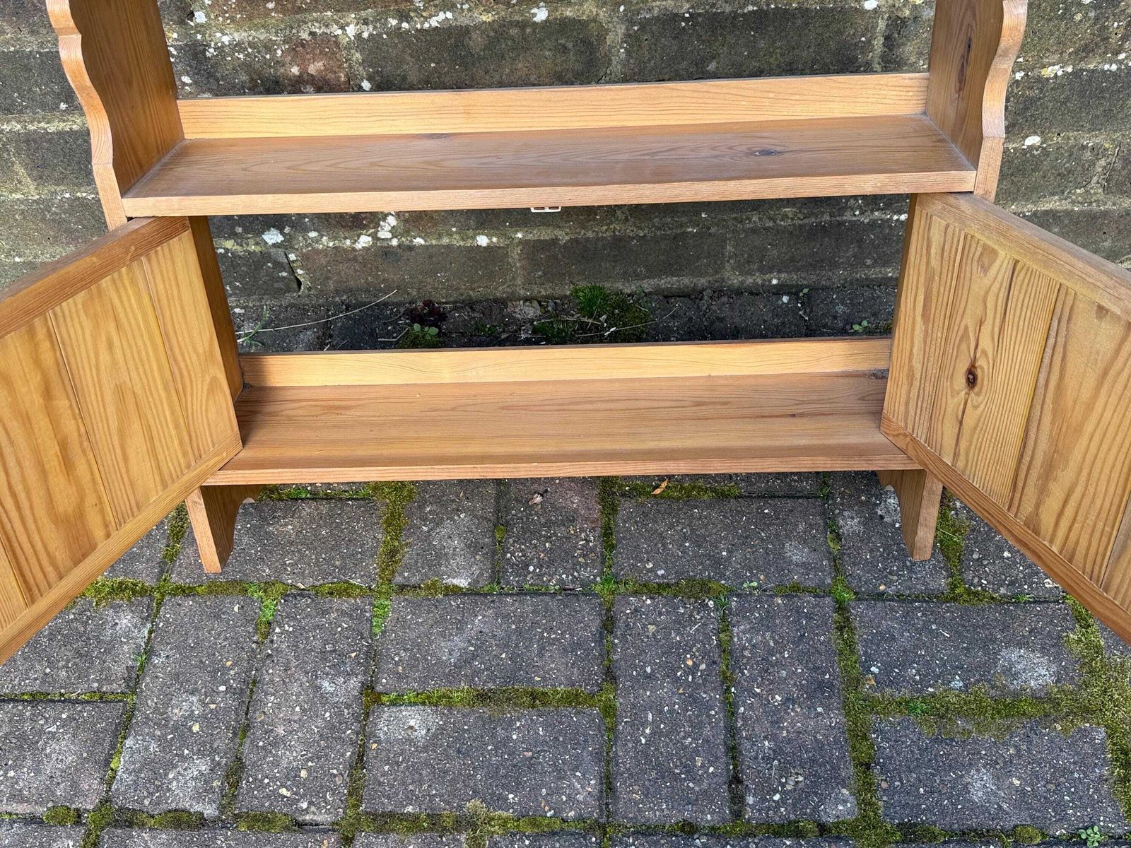 photo for sale Handmade Rustic Original Pine Wall Shelf And Cupboard – Late 20th Century Country Style (Circa 1970s–1980s), Made In England