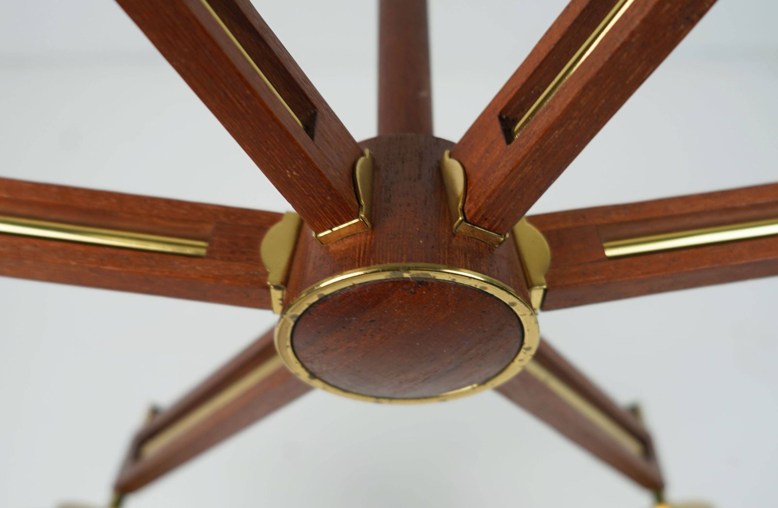 1960s Mid Century Sputnik 8 Light Chandelier Teak Brass Glass Ceiling Light photo vintage