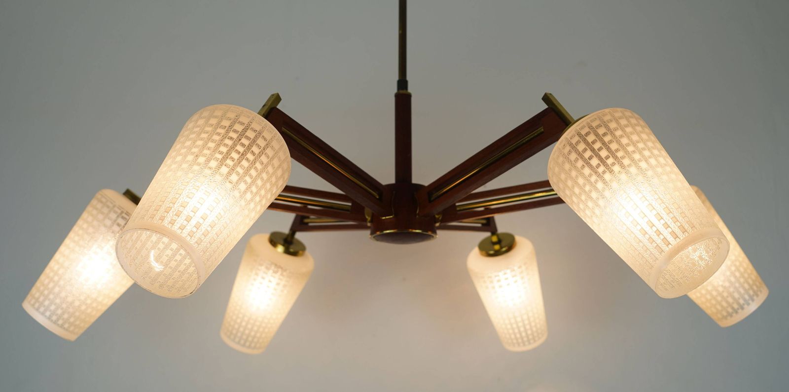 Lighting 1960s Mid Century Sputnik 8 Light Chandelier Teak Brass Glass Ceiling Light photo