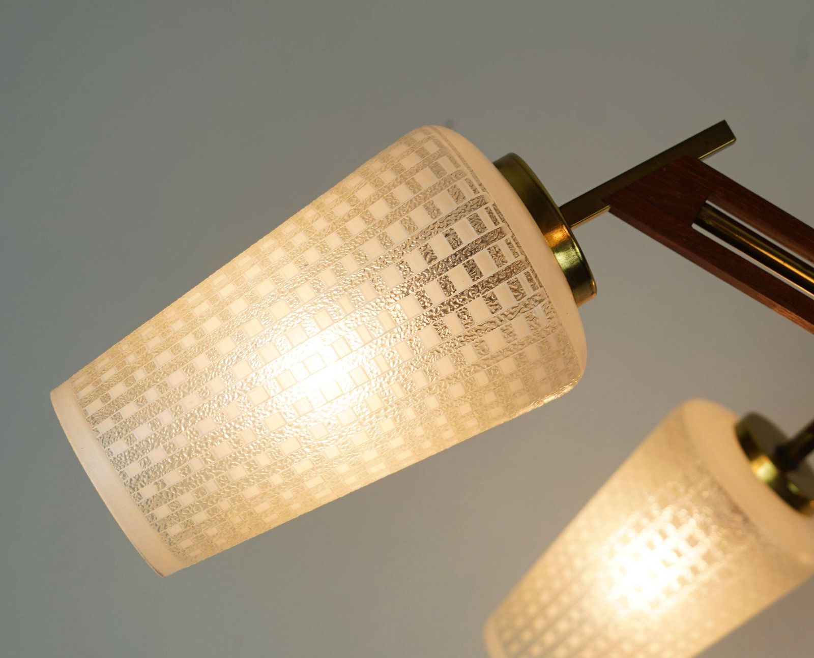 photo buy 1960s Mid Century Sputnik 8 Light Chandelier Teak Brass Glass Ceiling Light
