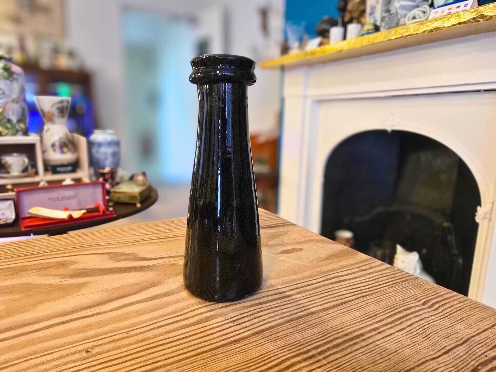 Victorian Black Glass Truffle Bottle   Antique French Kitchenalia