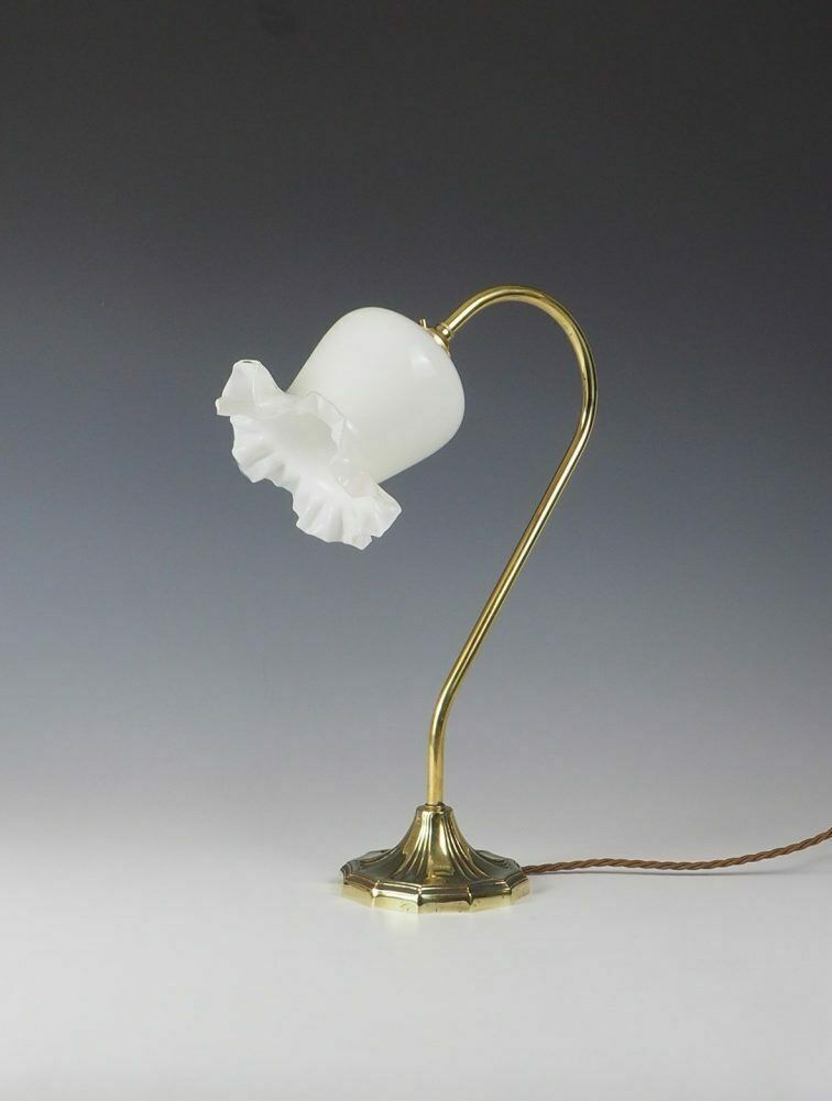 Elegant Art Nouveau Swan Neck Table Lamp With Shade