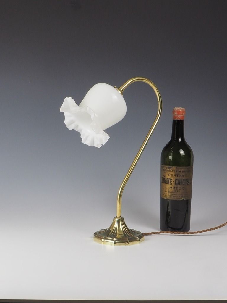 Elegant Art Nouveau Swan Neck Table Lamp With Shade photo furniture