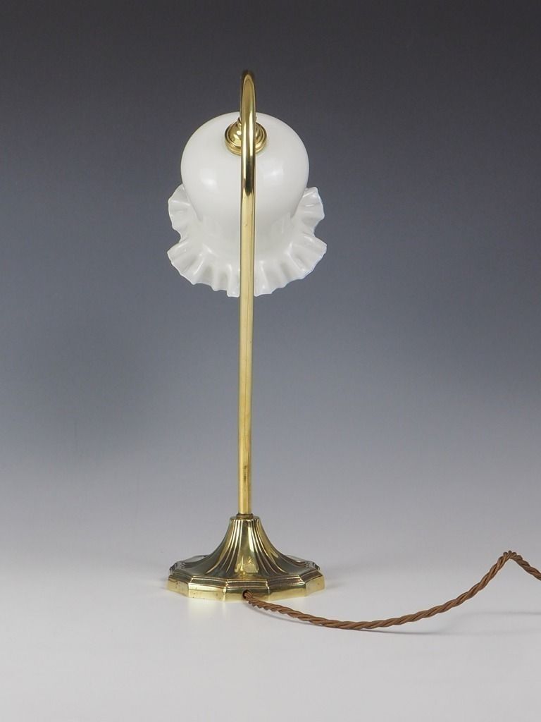 Elegant Art Nouveau Swan Neck Table Lamp With Shade photo vintage
