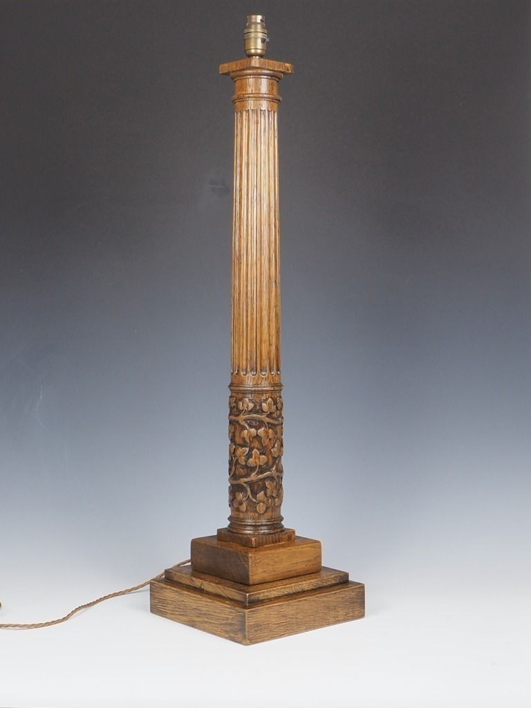 Antique Tall Oak Corinthian Table Lamp photo for sale