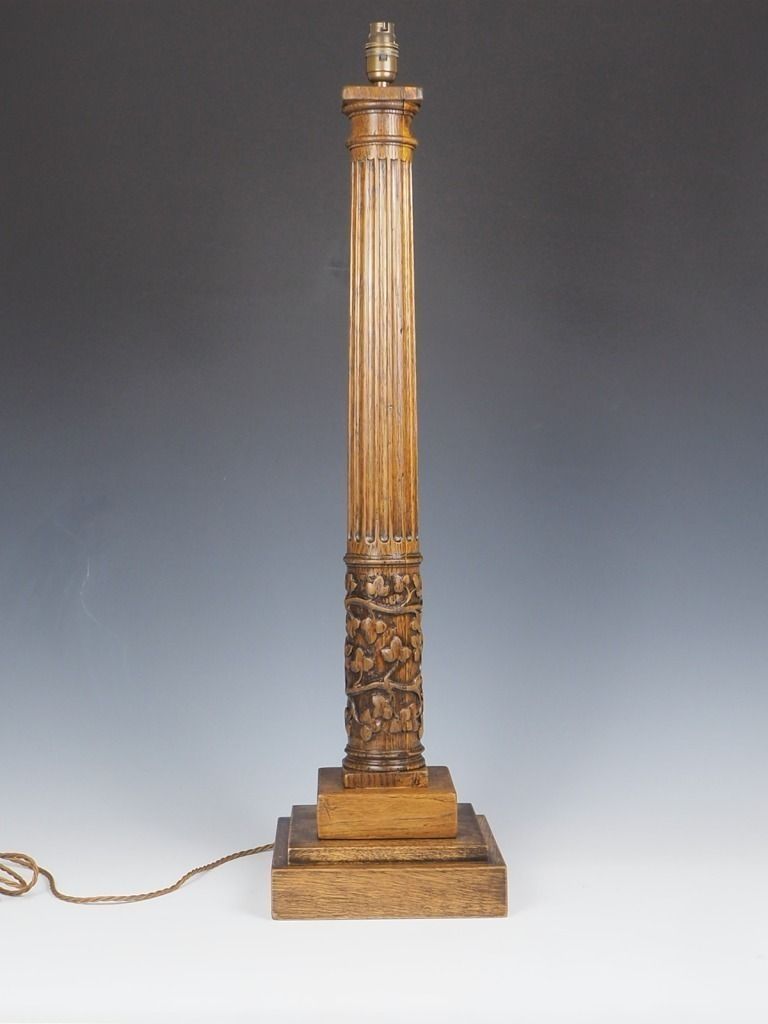 Antique Tall Oak Corinthian Table Lamp photo Lighting