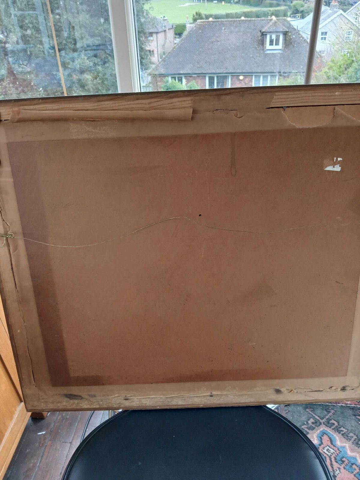 Antique Reverse Glass Painting 'Ships In Battle' photo furniture