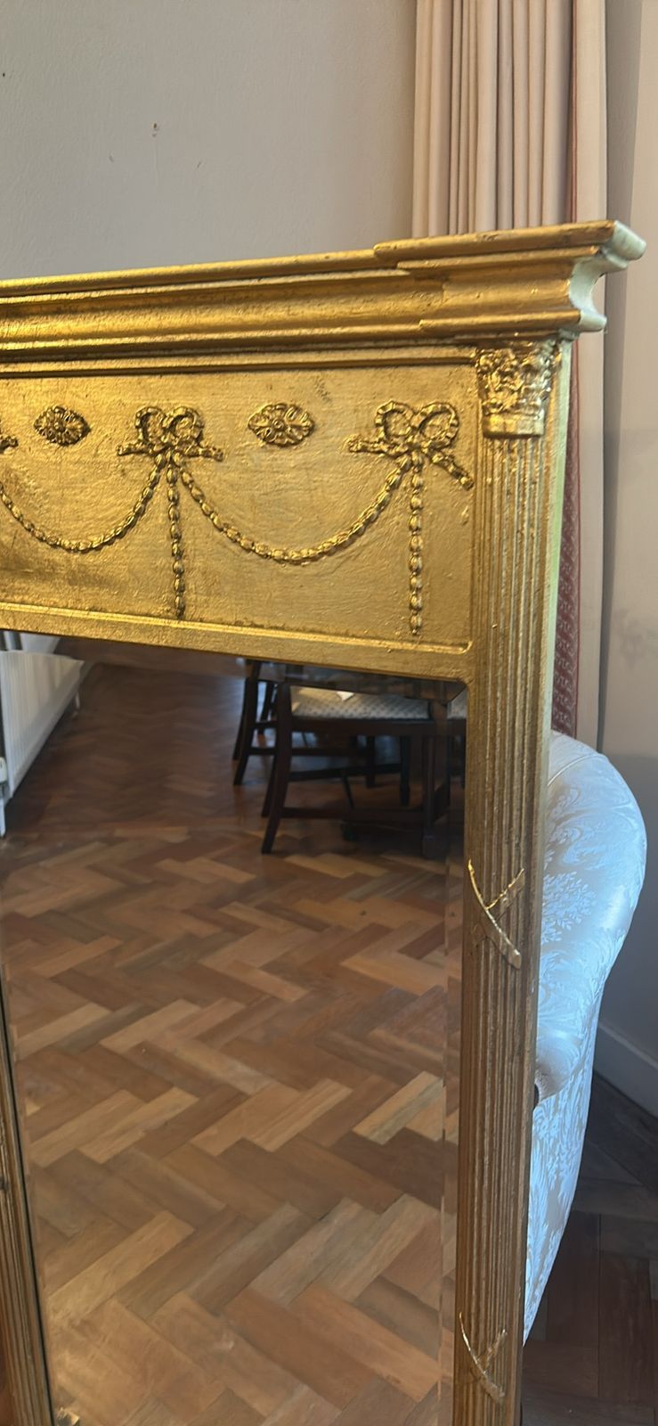 Large Bevelled Gilt Framed Mirror With Swag Decoration, In 19th Century Style photo furniture