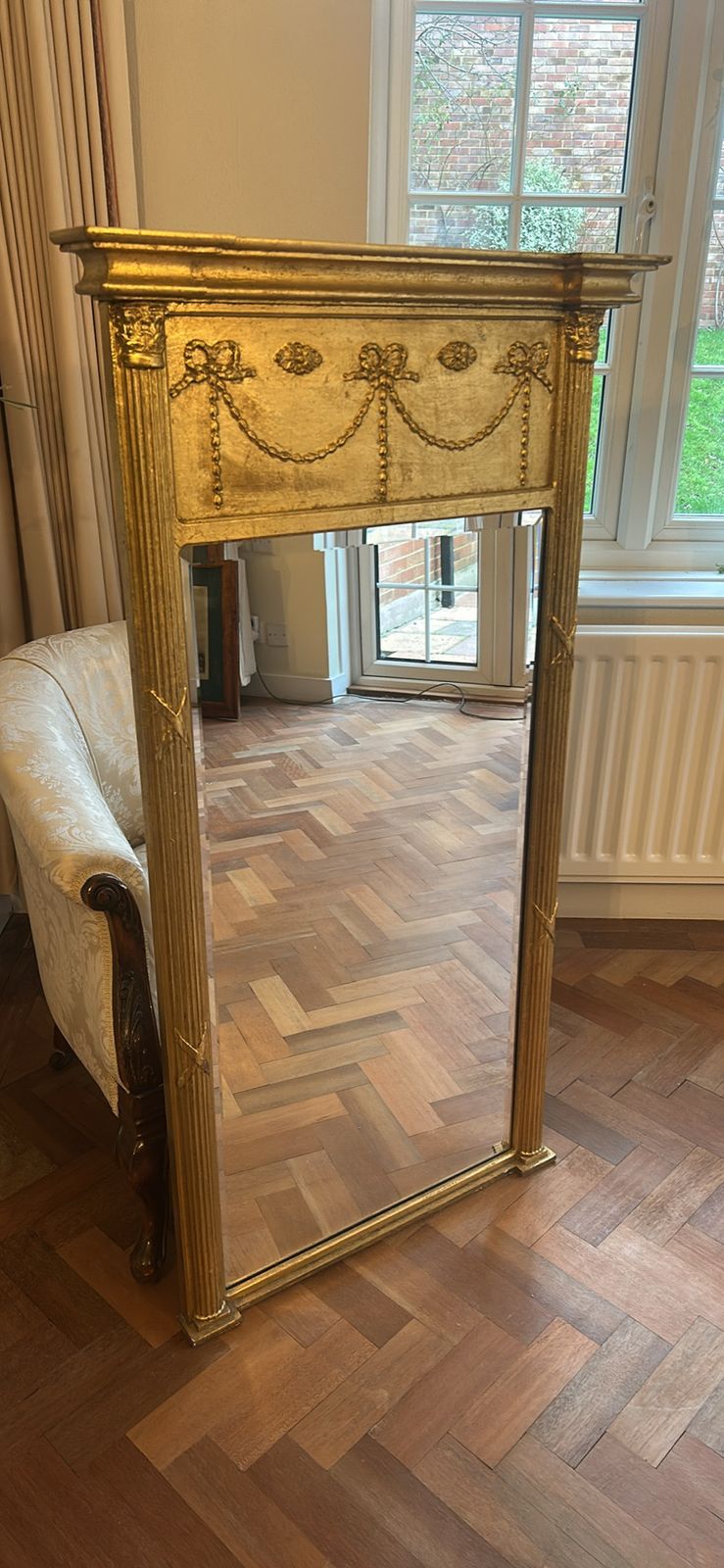 Large Bevelled Gilt Framed Mirror With Swag Decoration, In 19th Century Style photo 350.0