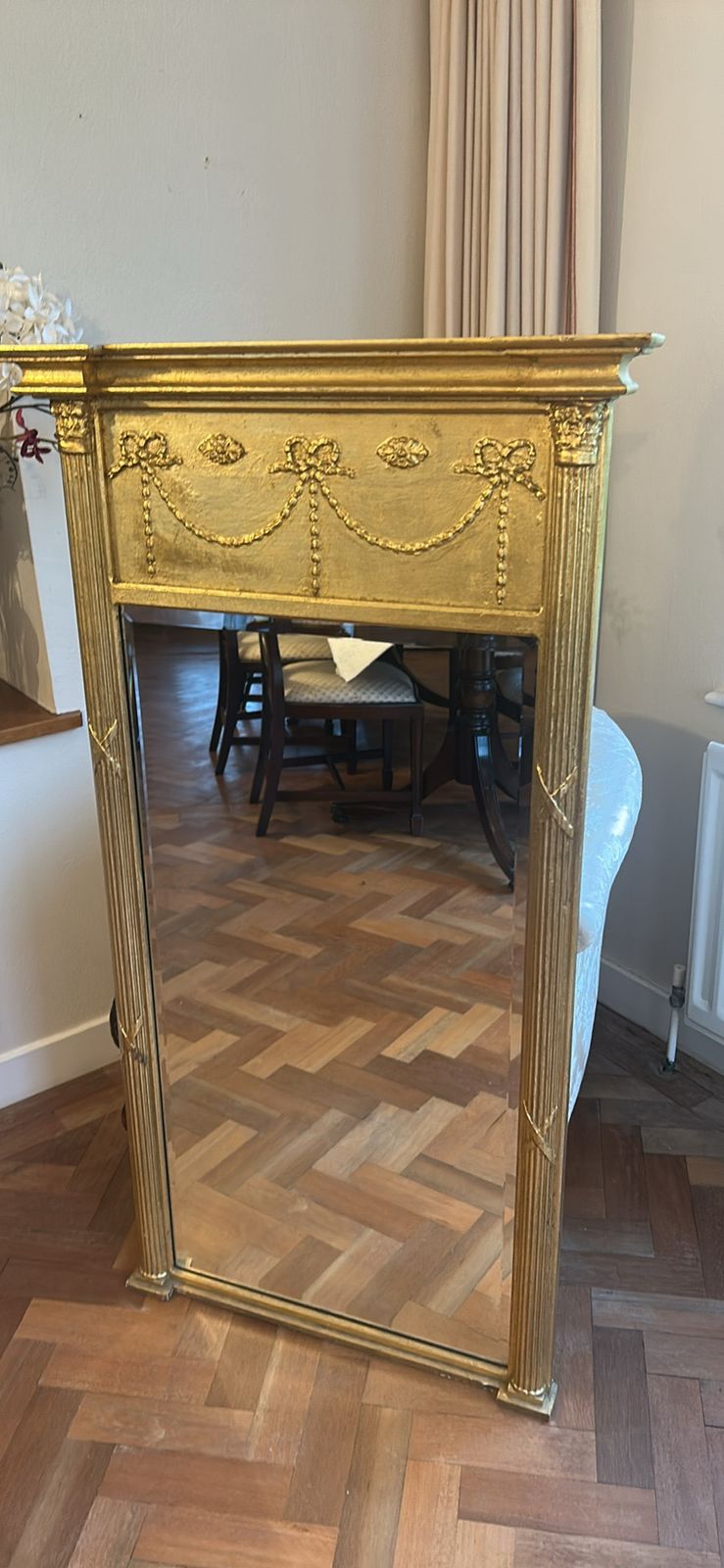 Large Bevelled Gilt Framed Mirror With Swag Decoration, In 19th Century Style photo vinterior