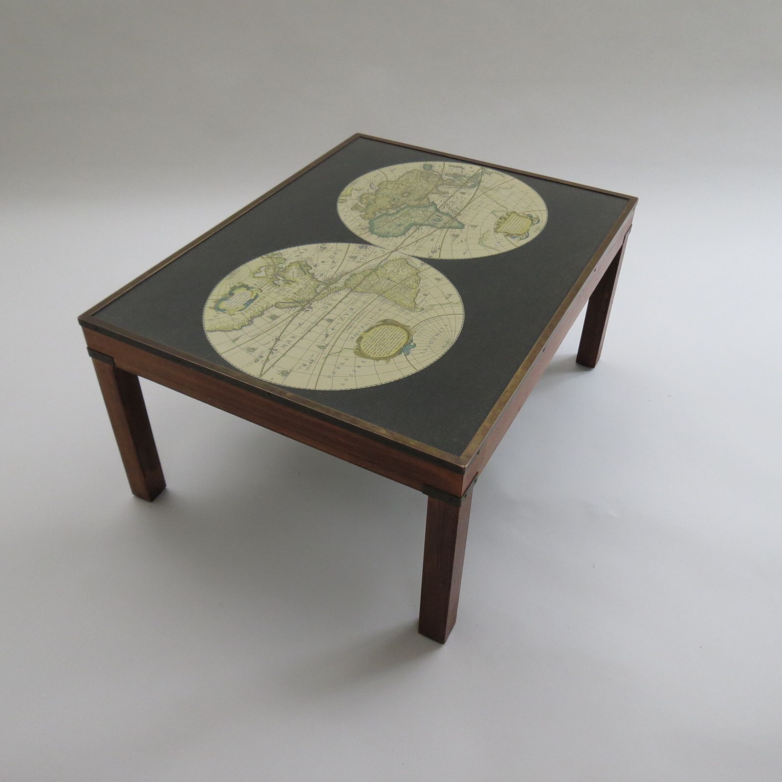 1970s Maison Jansen Campaign Style Coffee Table World Map