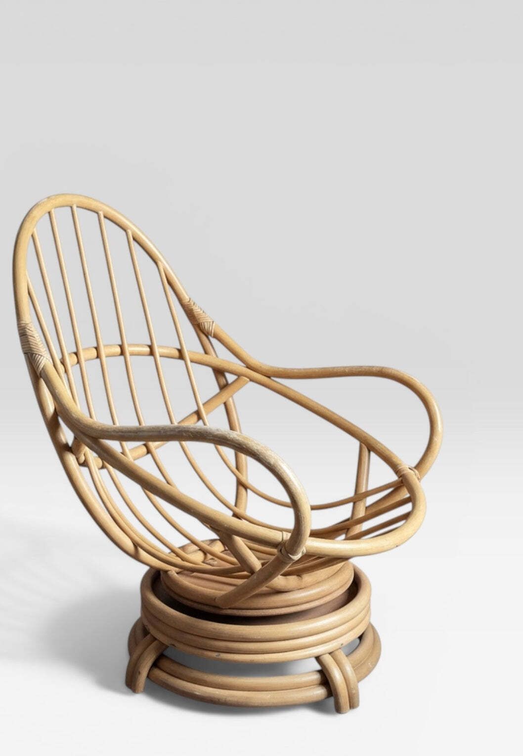 1970s Bentwood & Rattan Swivel Lounge Chair