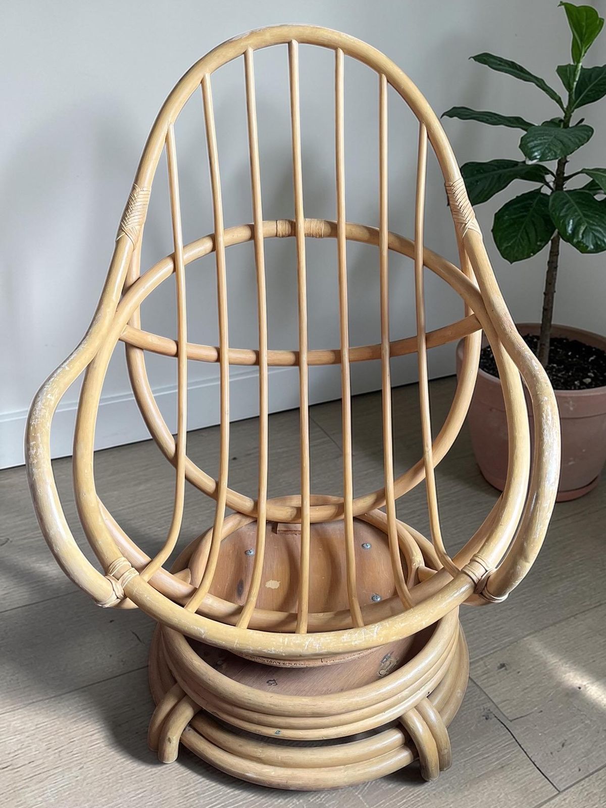1970s Bentwood & Rattan Swivel Lounge Chair photo buy