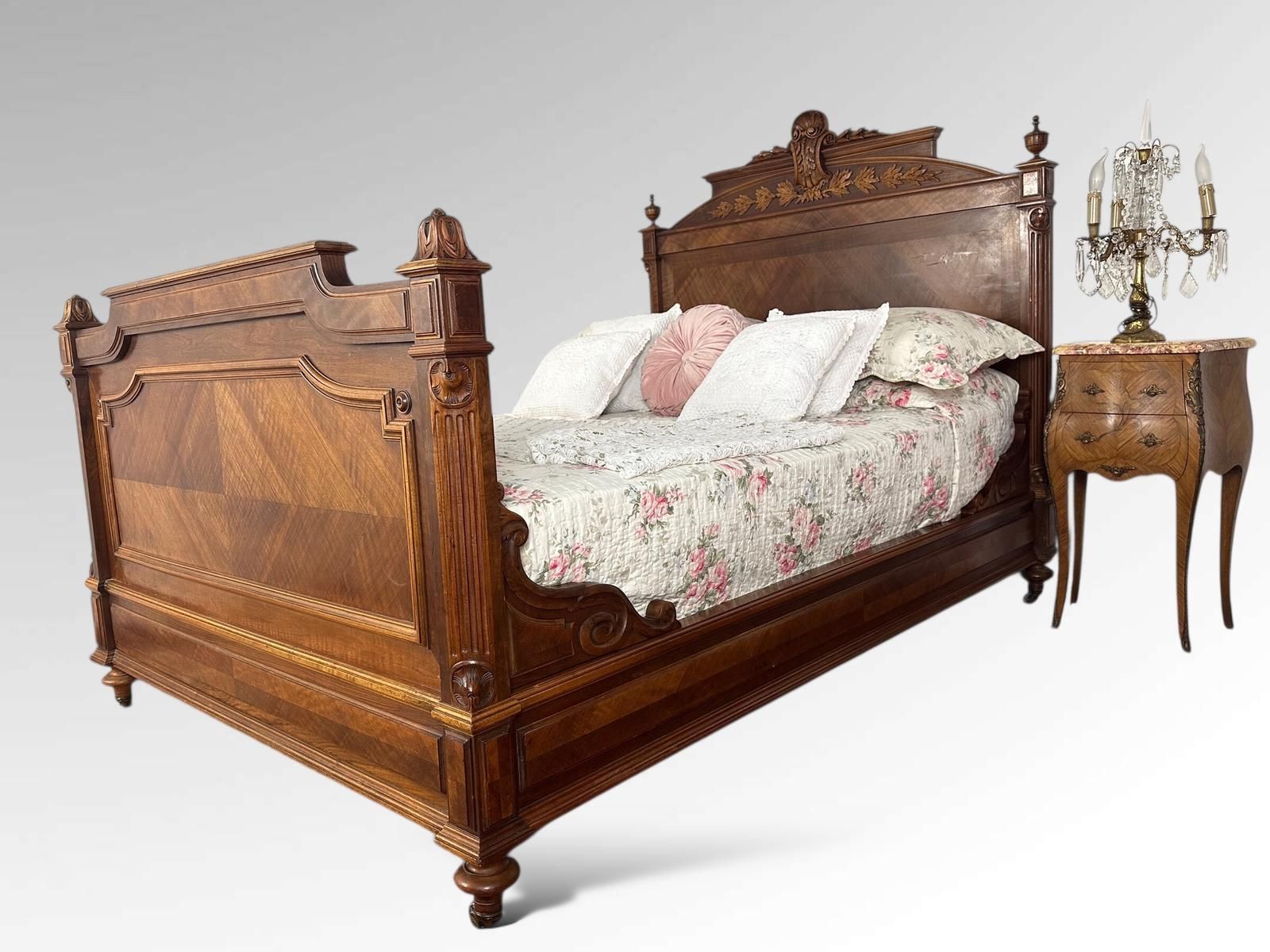 photo furniture Antique French Carved Double Bed Frame Louis XVI Style