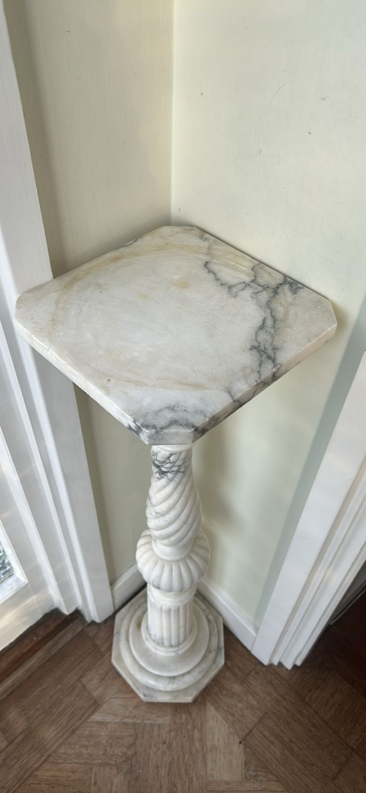 19th Century Italian Art Nouveau White Marble Veined Pedestal photo furniture