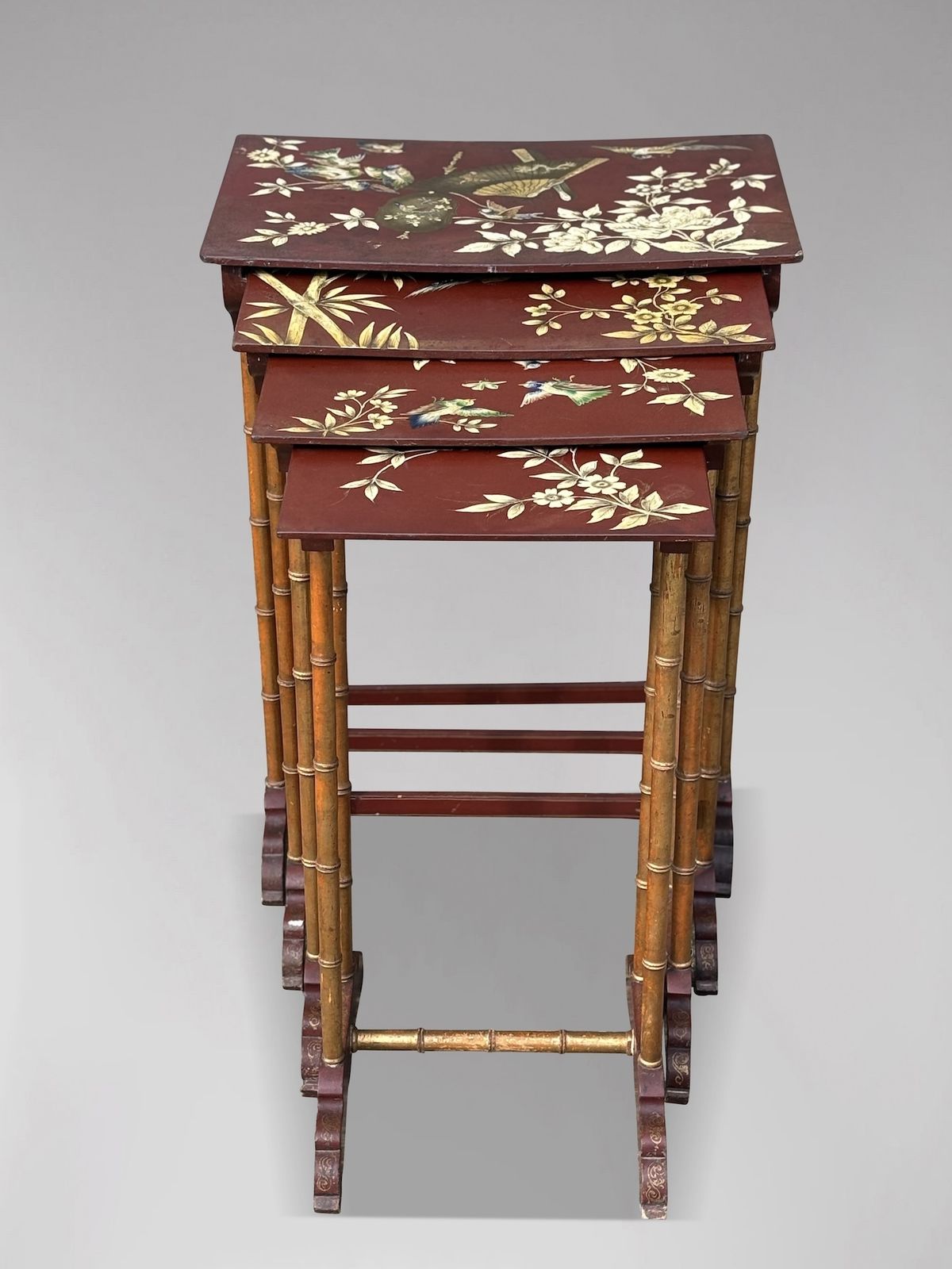 19th Century French Nest Of 4 Stacking Floral Painted Tables photo Furniture