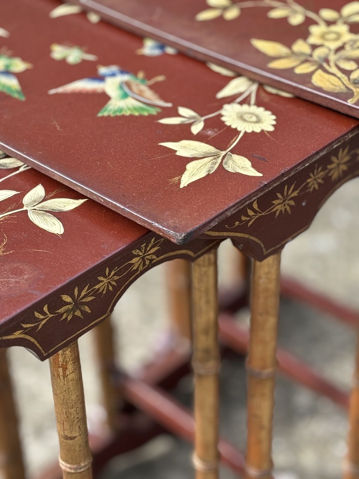 19th Century French Nest Of 4 Stacking Floral Painted Tables photo buy