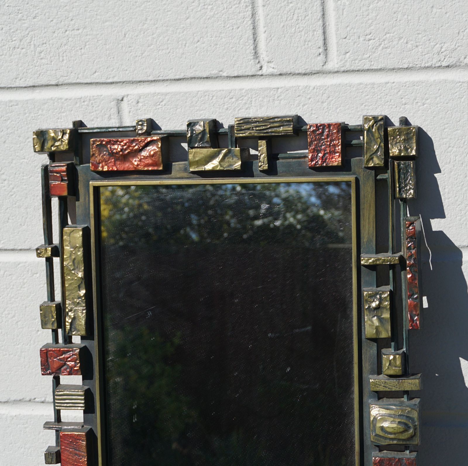 Brutalist Syroco New York Wall Mirror Resin Frame Mid Century American Coloured photo Home Decor