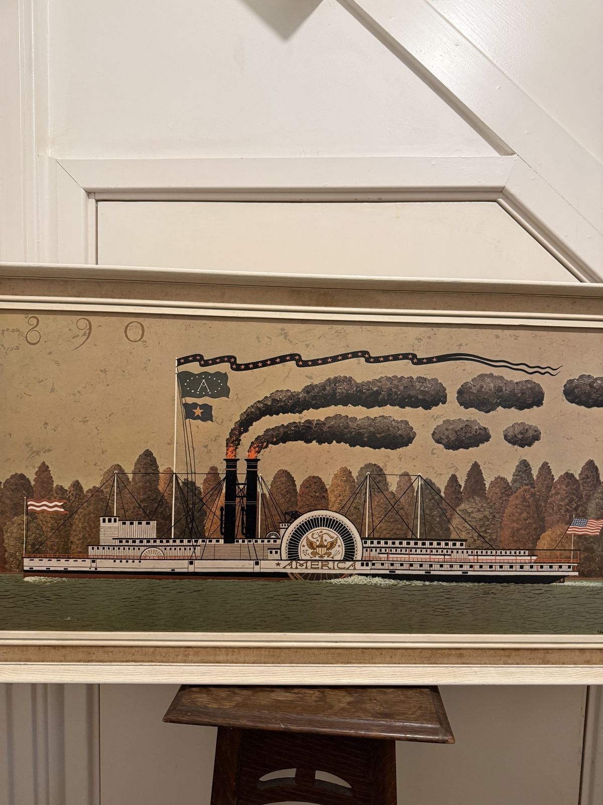 Vintage Charles Wysocki Americana Steamboat Print Framed Nautical Wall Art Decor photo vintage