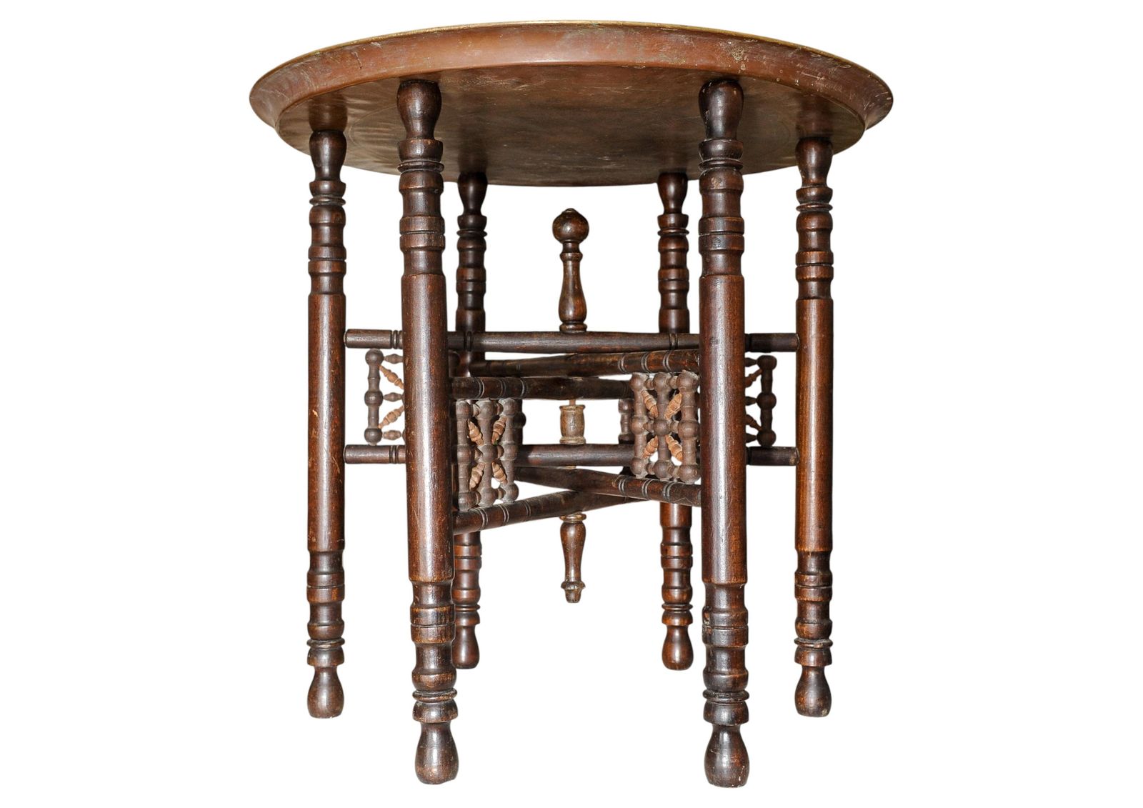 A Traditional Liberty Of London Style Hand Crafted Middle Eastern Folding Tea Table With Removable Brass Circular Top photo for sale