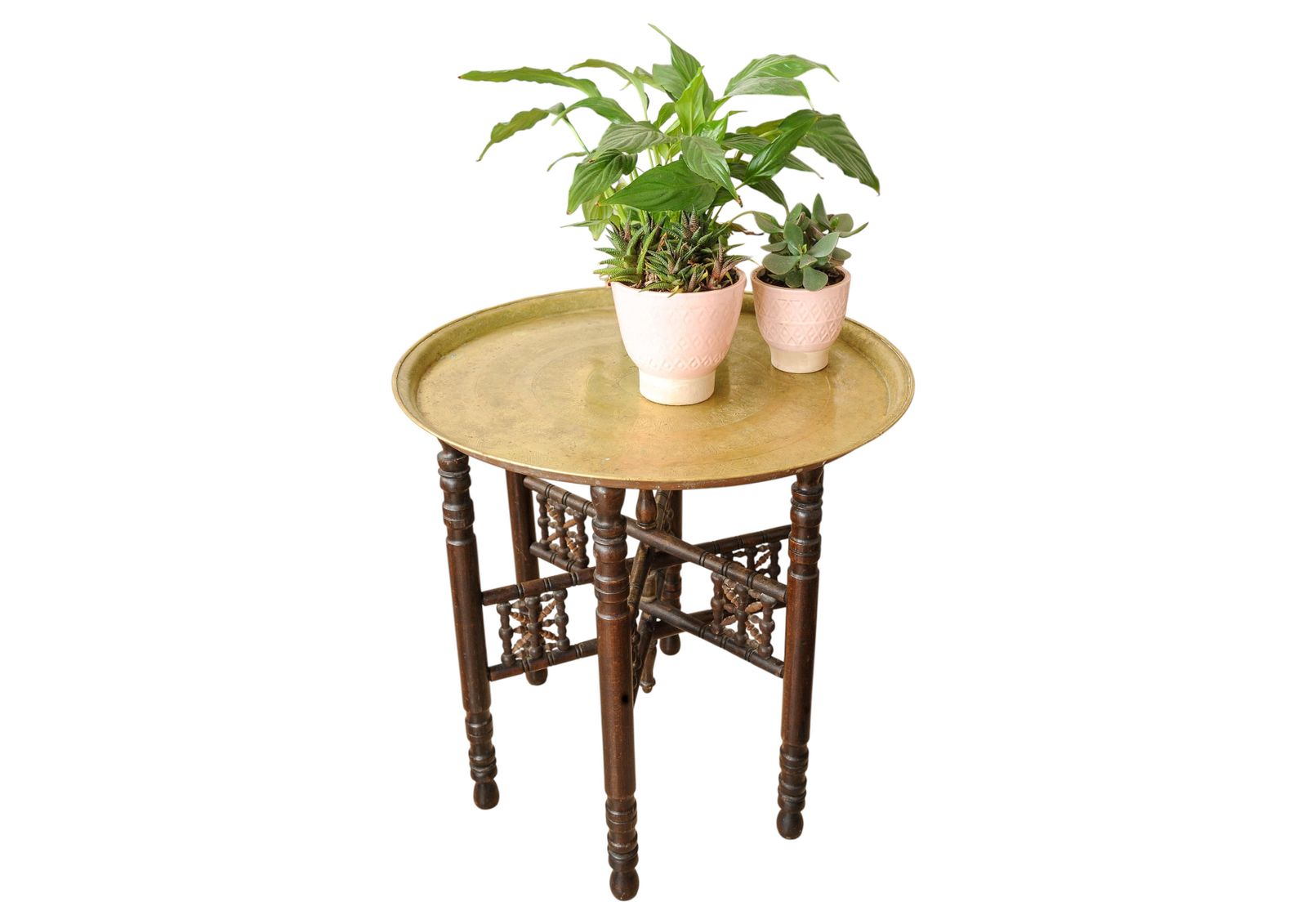 A Traditional Liberty Of London Style Hand Crafted Middle Eastern Folding Tea Table With Removable Brass Circular Top photo vinterior
