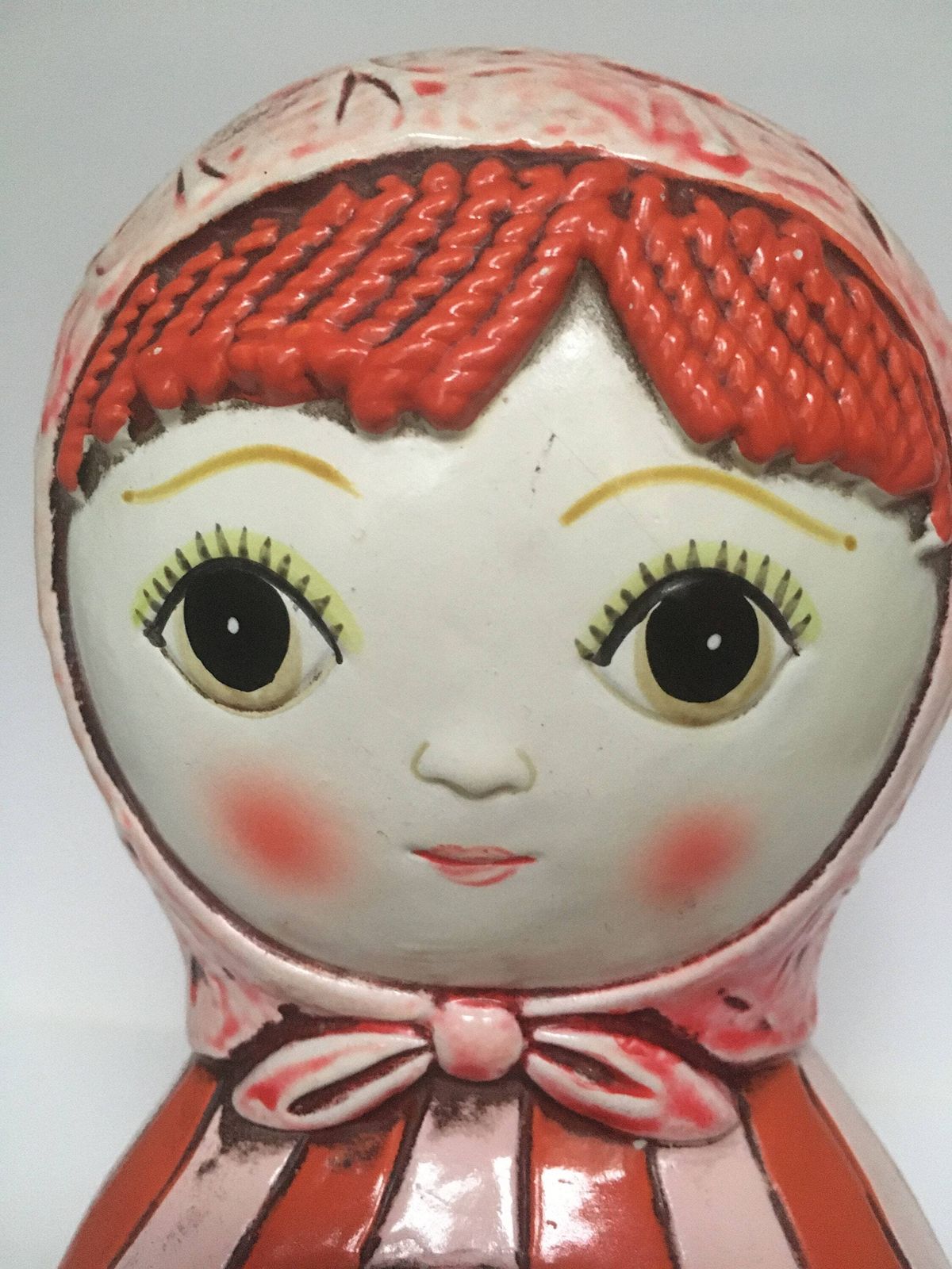 Paper Mache Wall Pocket Pen Holder. Folk Art Storage. Hand Painted Gemma Taccogna Style Storage Vase Red White Dress. photo for sale