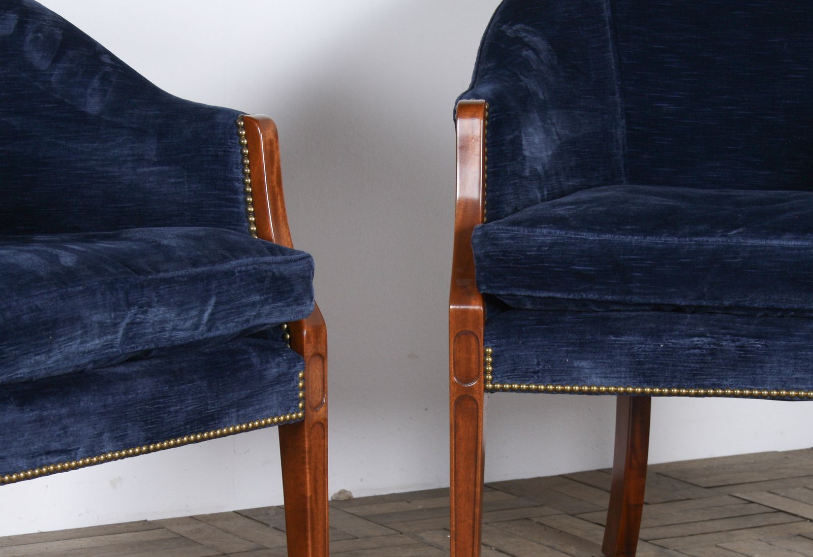 A Pair Of Arthur Brett Tub Chairs In Navy Blue 1980s – Fine English Furniture photo Furniture