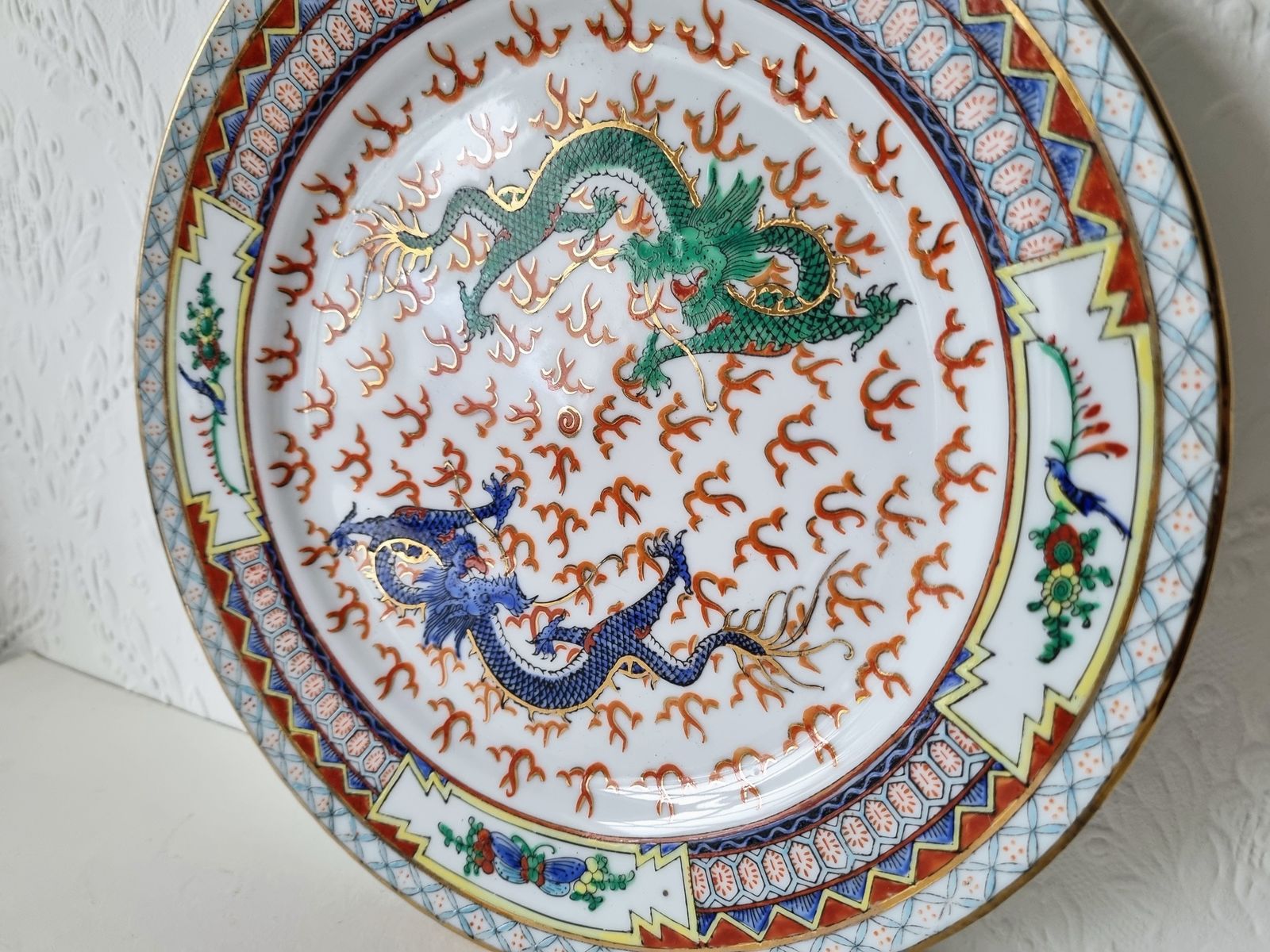Chinese Porcelain Plate With Dragons, 1980s Oriental Art photo 65.0