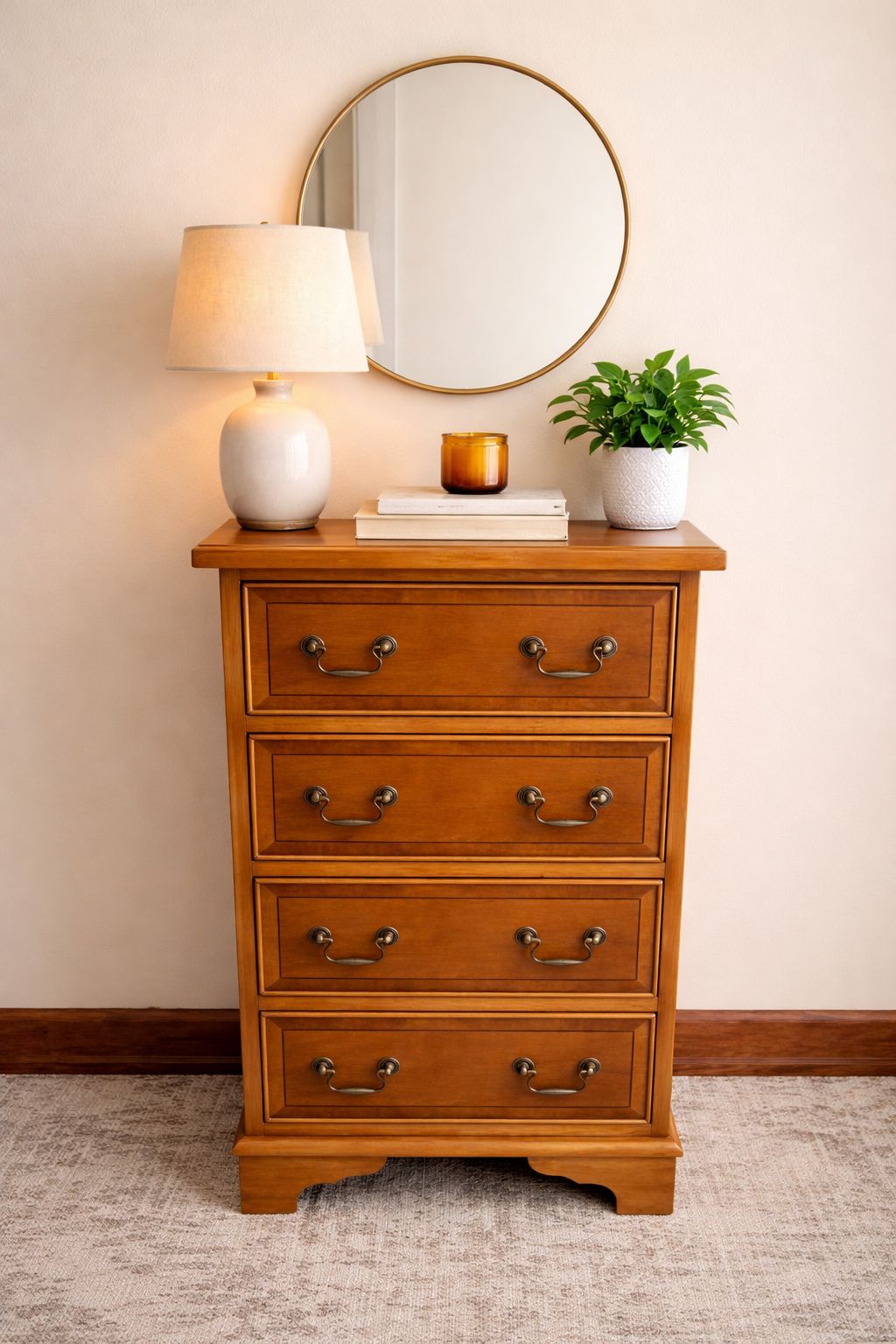 Vintage Solid Wood 4 Drawer Chest Of Drawers / Bedside Table – Timeless Mid Century Warm Oak Finish photo furniture