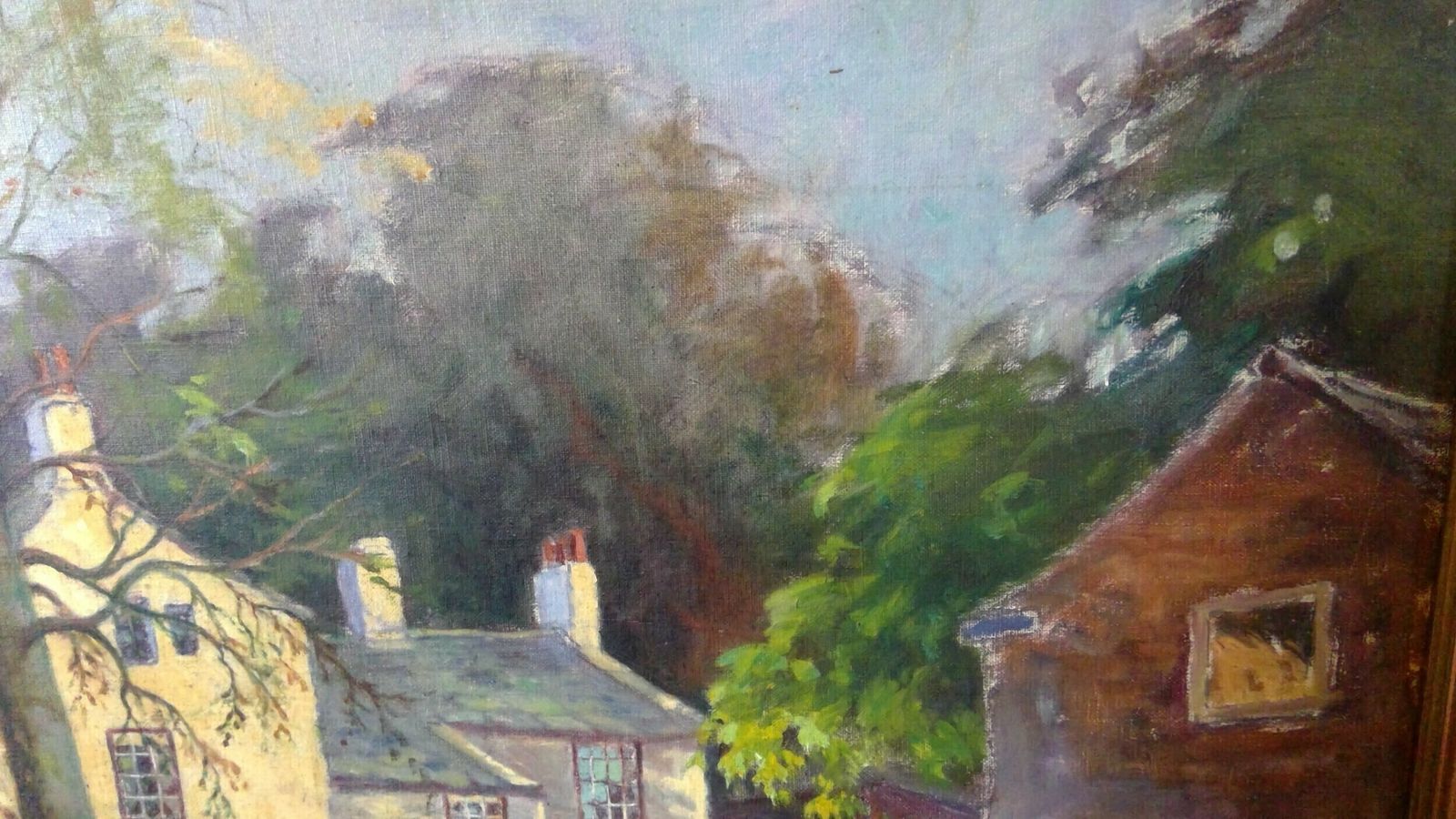 Lancashire Oil Painting On Canvas Layed Down On Board Titled Evening Glow Bankfield Poulton Le Fylde photo vinterior