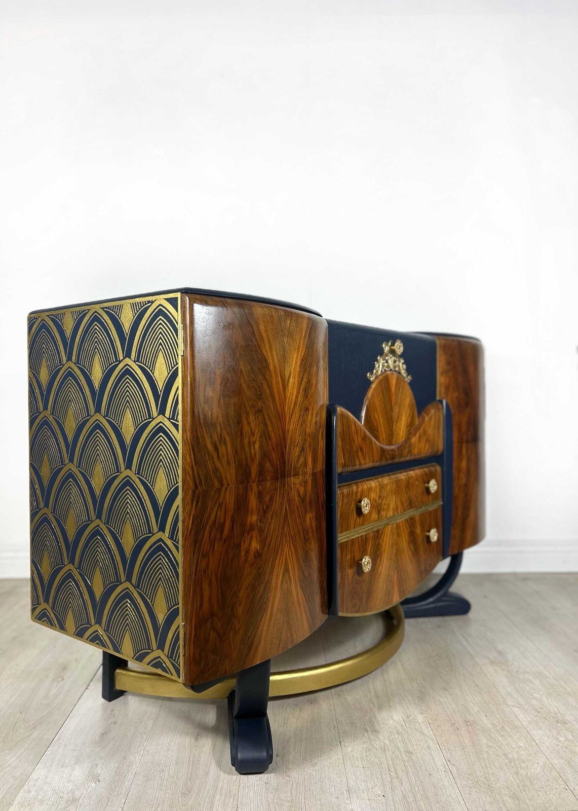 Blue And Gold Art Deco Beautility Cocktail Cabinet photo furniture
