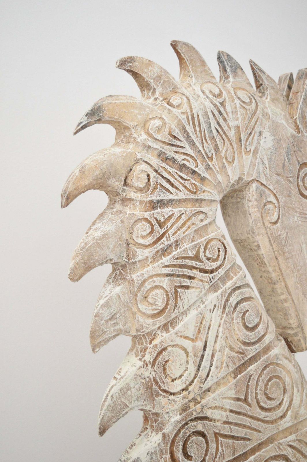Sea Horse Huge White Wood Sculpture With Iron Stand photo furniture