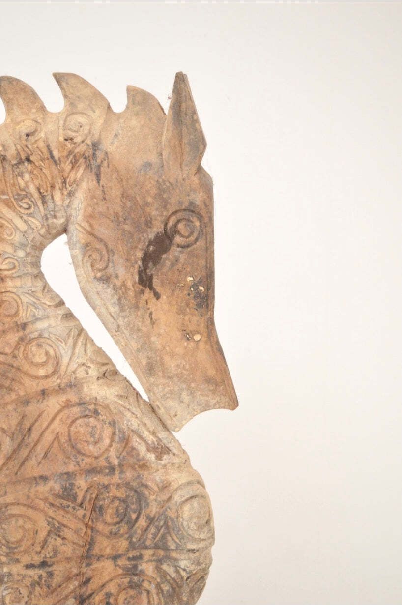 Sea Horse Huge Wood Sculpture With Iron Stand photo Art