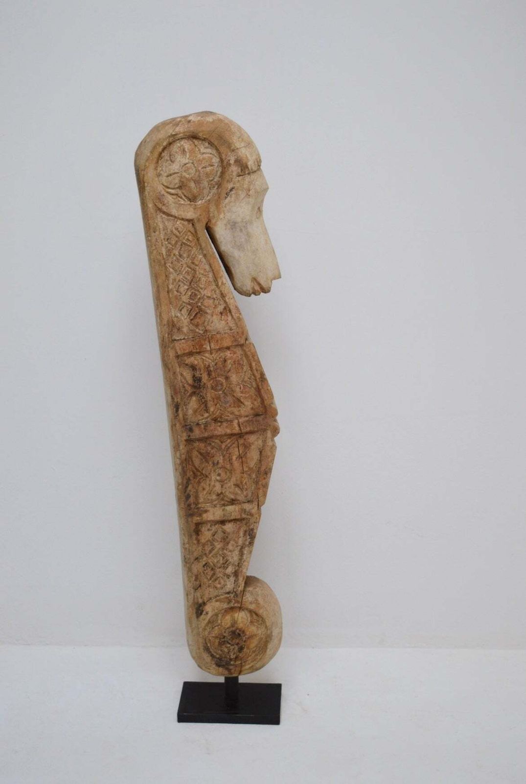 Seahorse Huge Vintage Balinese Wood Sculpture With Iron Stand photo vinterior