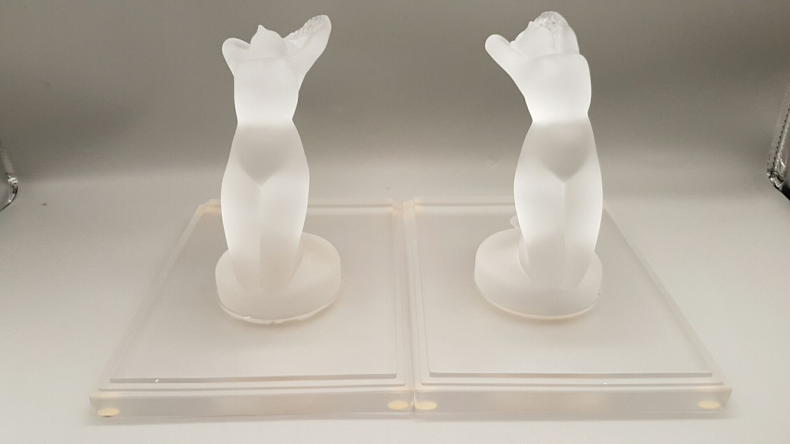 French Rene Lalique Vintage Pair Frosted Glass ‘Chrysis’ Bookends
