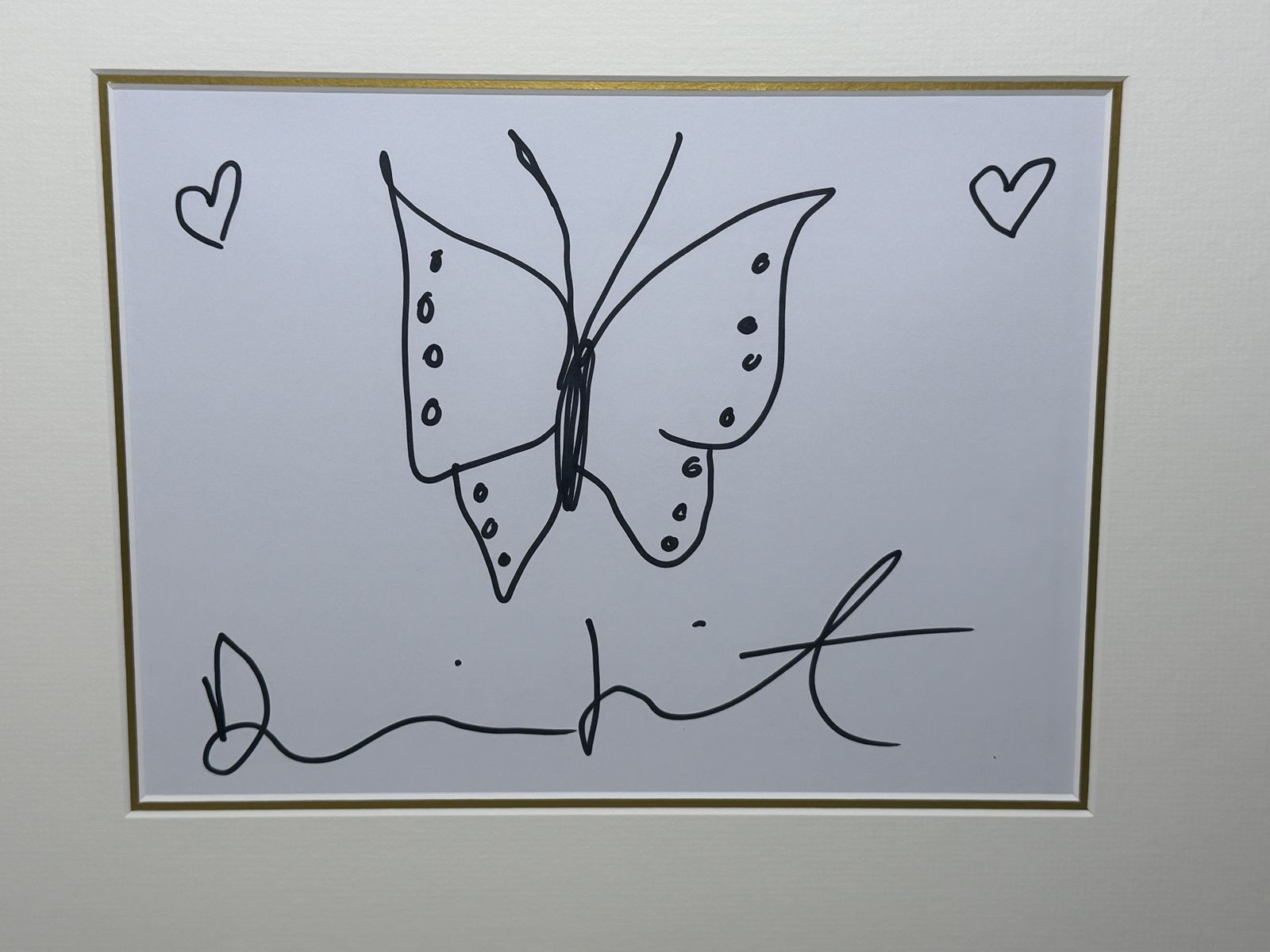 8500.0 Damien Hirst Butterfly Drawing With Hearts – Signed Original Ink On Paper, Framed photo