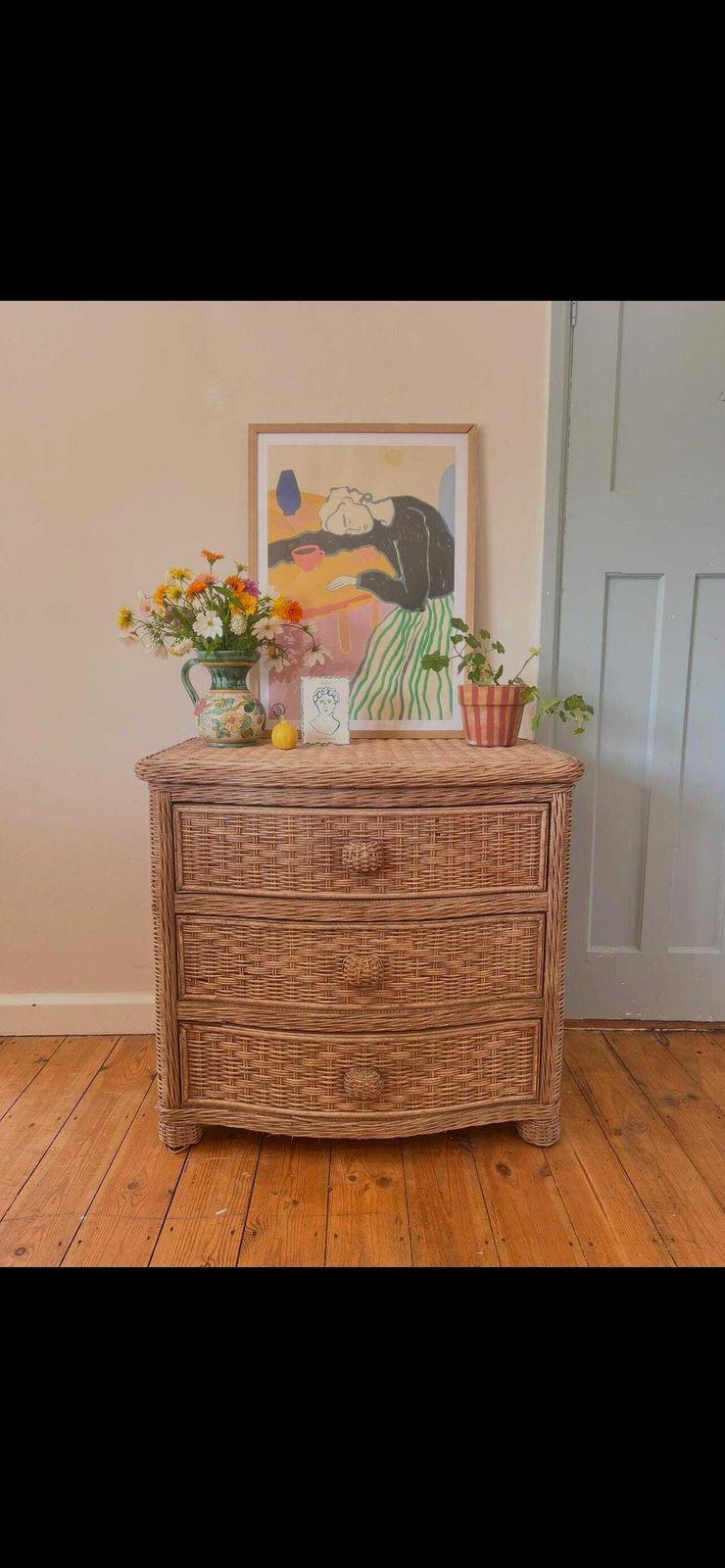 Vintage Wicker Boho Chest Of Drawers photo furniture