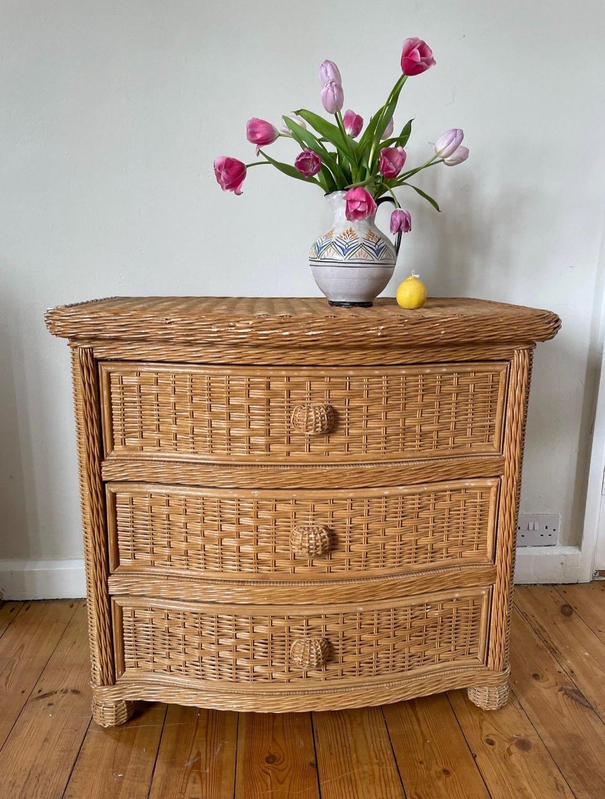 Vintage Wicker Boho Chest Of Drawers