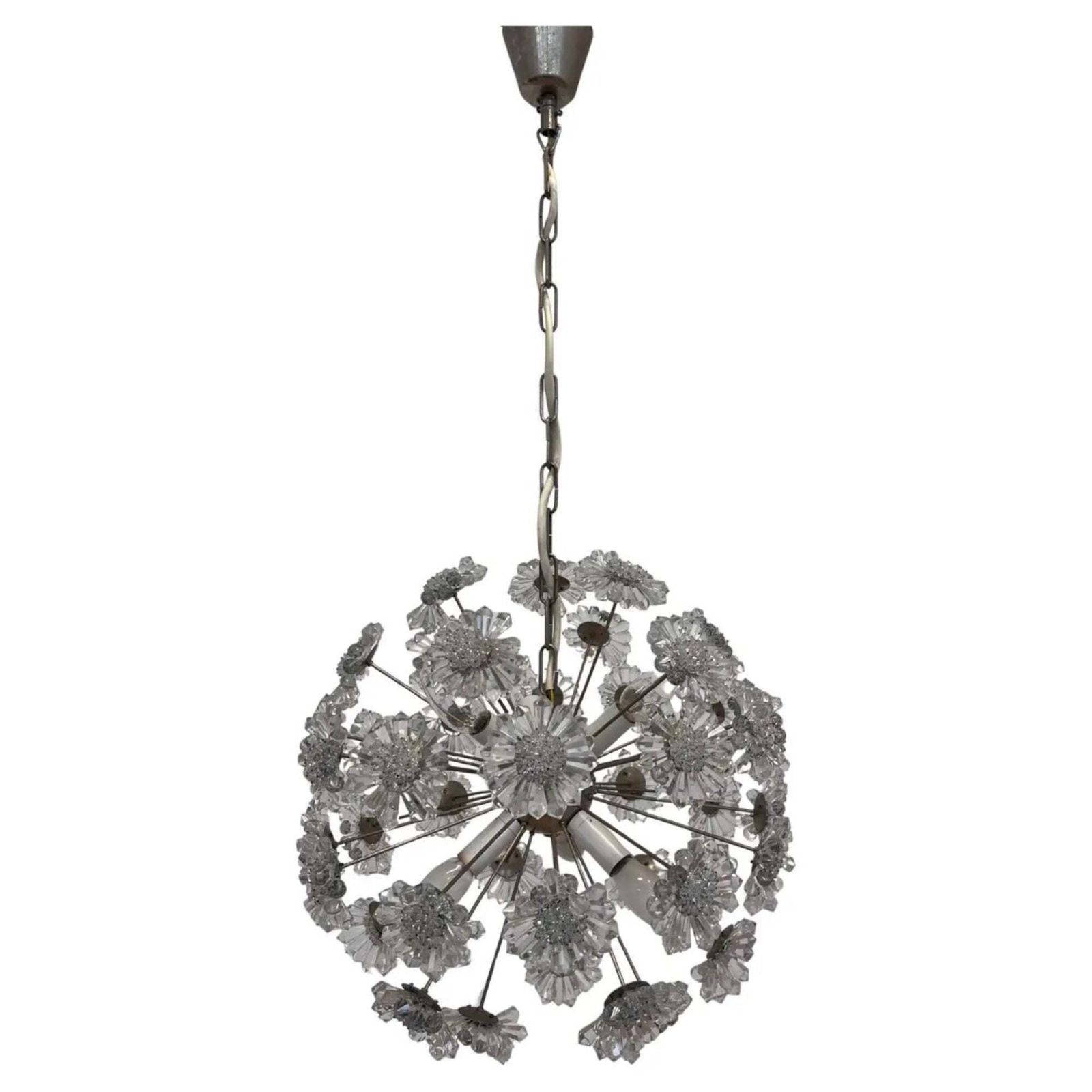Sputnik Dandelion Chandelier Glas Chroom Emil Stejnar Stijl Jaren 1970 Tsjecho Slowakije. photo for sale