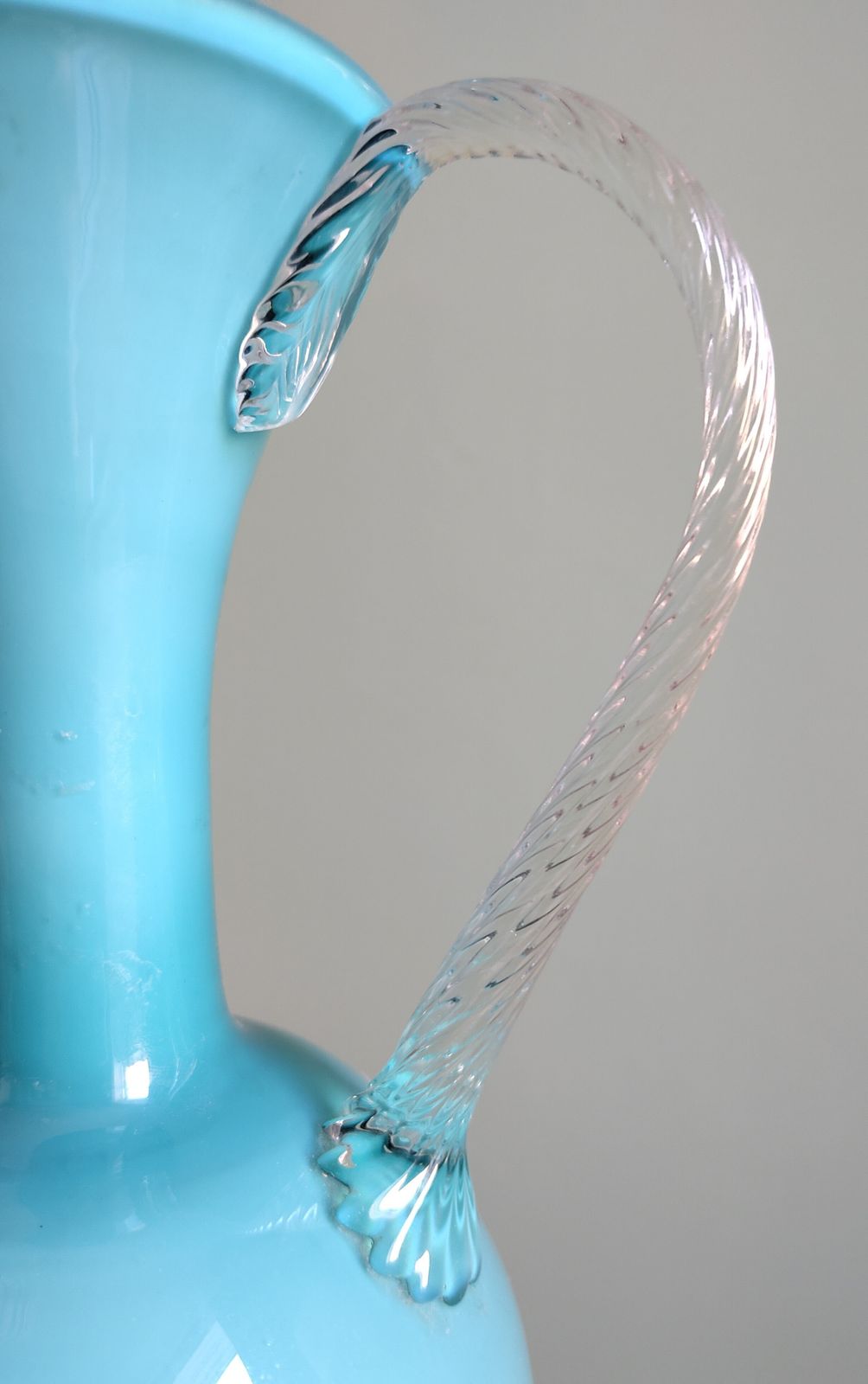 Museum Grade Jugendstil ‘Petrol’ Cased Glass Amphora (C. 1900) Luminous Deep Blue Over Opaline | Hand Blown 32.5cm Sculptural Form | Twisted Clear Handles | Four Generation Provenance photo 3995.0