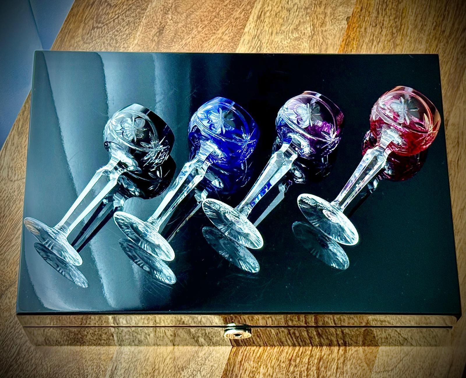 Nachtmann Traube Coloured Crystal Liqueur Glasses, Set Of 4, Bohemian Cut To Clear photo for sale