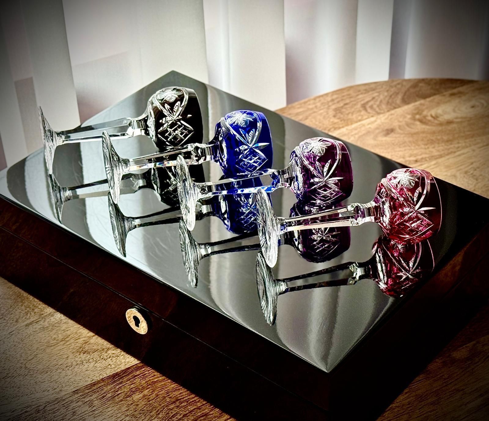 Nachtmann Traube Coloured Crystal Liqueur Glasses, Set Of 4, Bohemian Cut To Clear photo Home Decor