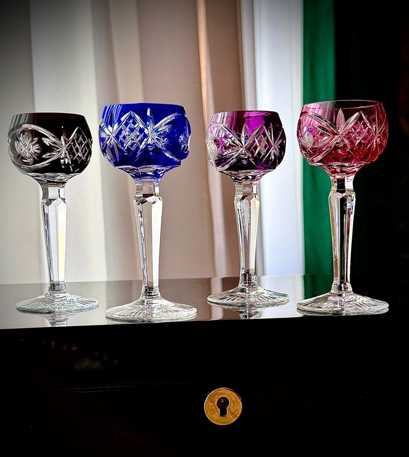 Nachtmann Traube Coloured Crystal Liqueur Glasses, Set Of 4, Bohemian Cut To Clear photo vintage