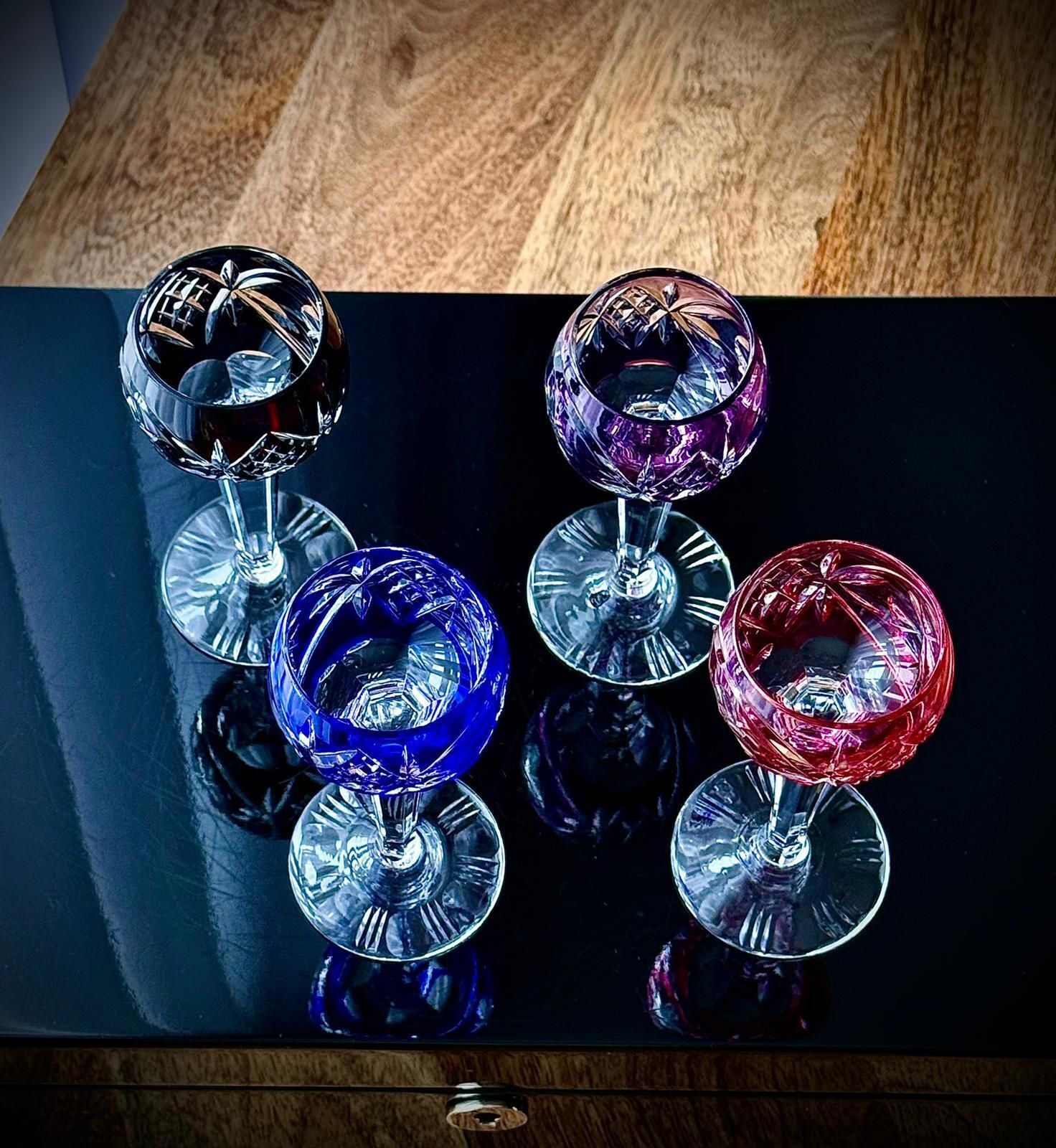 photo for sale Nachtmann Traube Coloured Crystal Liqueur Glasses, Set Of 4, Bohemian Cut To Clear