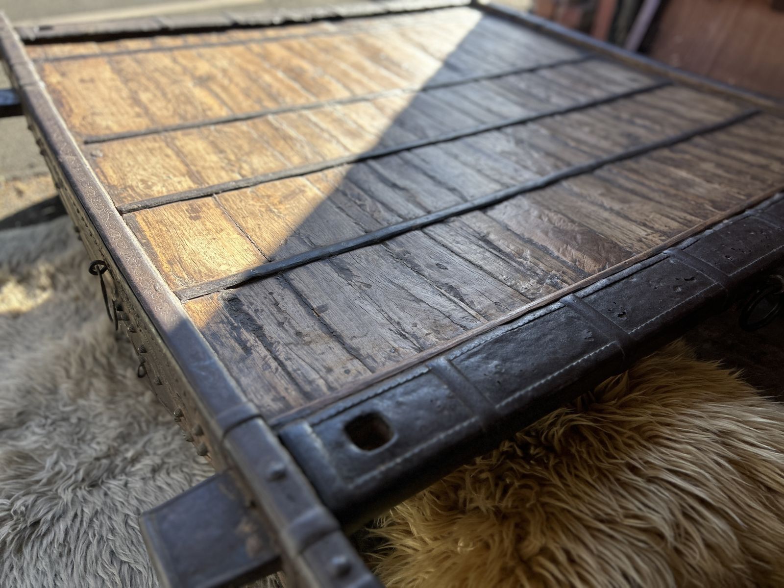 Antique Tibetan Ox Cart Wood And Metal Coffee Table