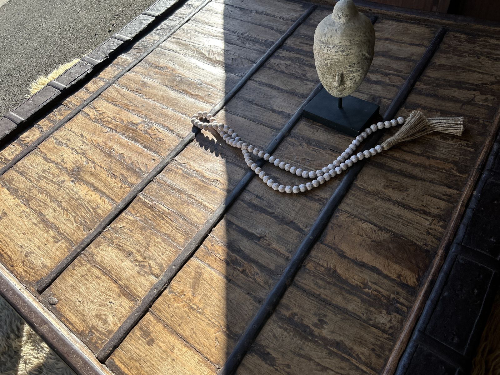photo furniture Antique Tibetan Ox Cart Wood And Metal Coffee Table