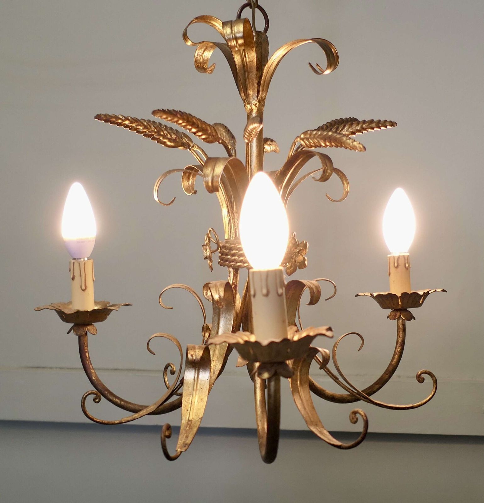 French Toleware Gilded Chandelier This Is A Very Pretty 3 Branch Harvest Light photo 600.0